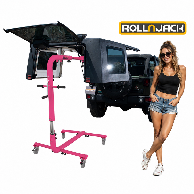 Pink RollnJack Jeep Hardtop Removal & Storage Device